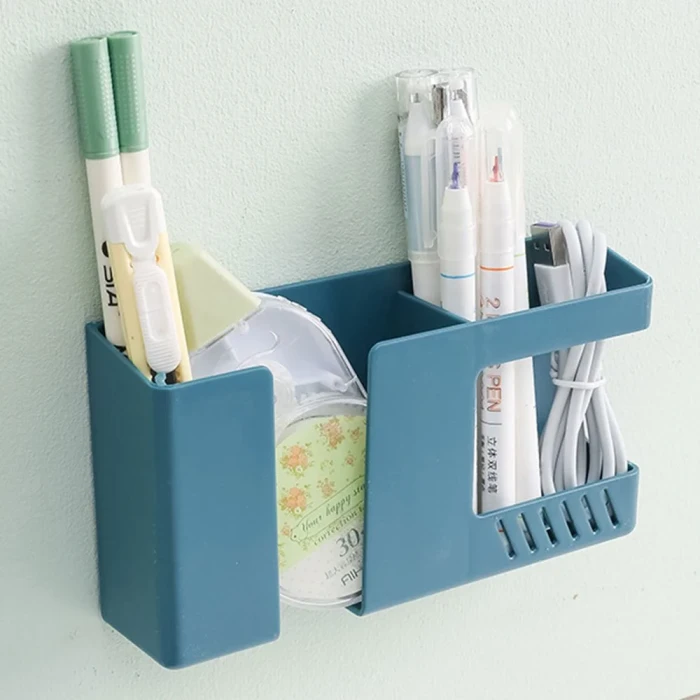 Multi-functional Wall Holder with extra Storage Box, Remote Control holder, Mobile stand Charging Shelf - Phone Stand