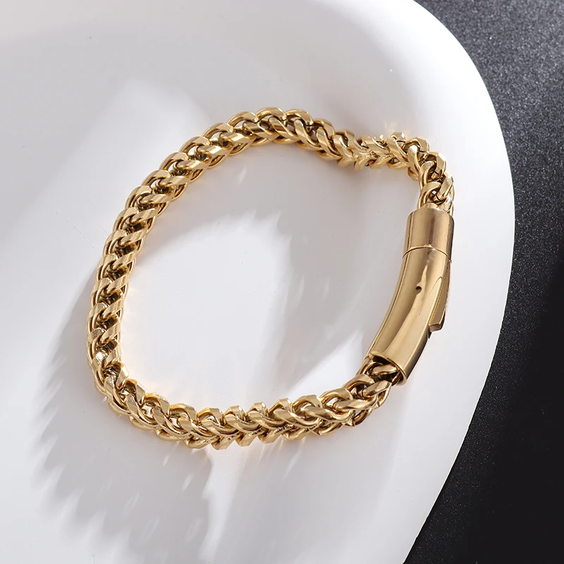 Mens Chain Stainless Steel beaclet Golden